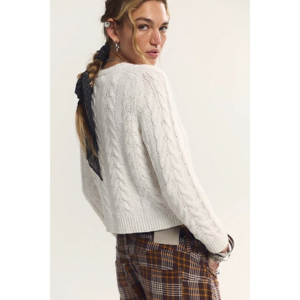 Loft Cotton Chunky‎ Cable Knit Fisherman Sweater Preppy Grandpa SP